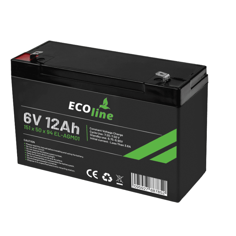 EcoLine - AGM 6V 12AH - 12000 mAh VRLA-Batterie - 151 x 50 x 94 - Deep-Cycle-Batterie