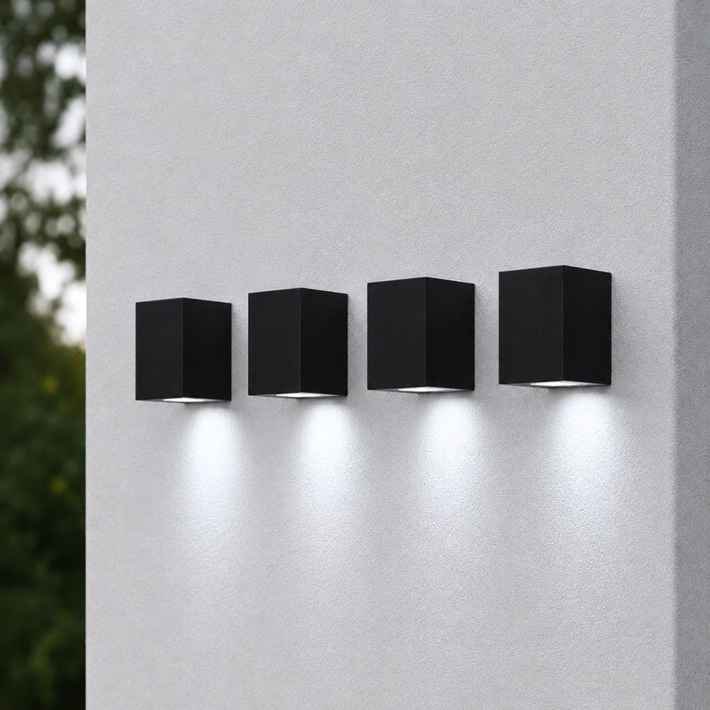 Set mit 4 Marion - Dimmbare LED-Wandleuchte Cube - 4 Watt 345 Lumen - 6500K Tageslichtweiß - IP44 - Schwarz - Für Innen- und Außenbereich - 3 Jahre