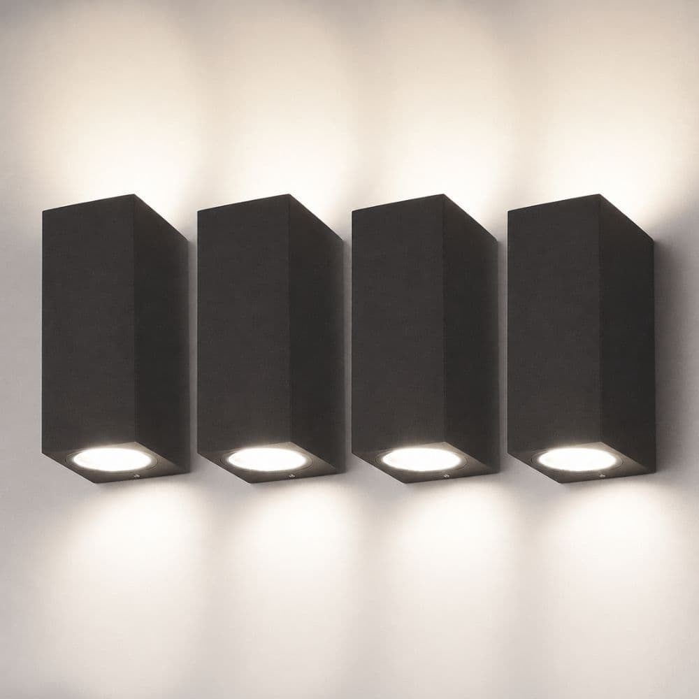 Set mit 4 Selma LED-Wandleuchten - Up & Down Licht - Dimmbar - GU10 4 Watt 345 Lumen - 4000K Neutralweiß - IP44 - Schwarz - Polycarbonat