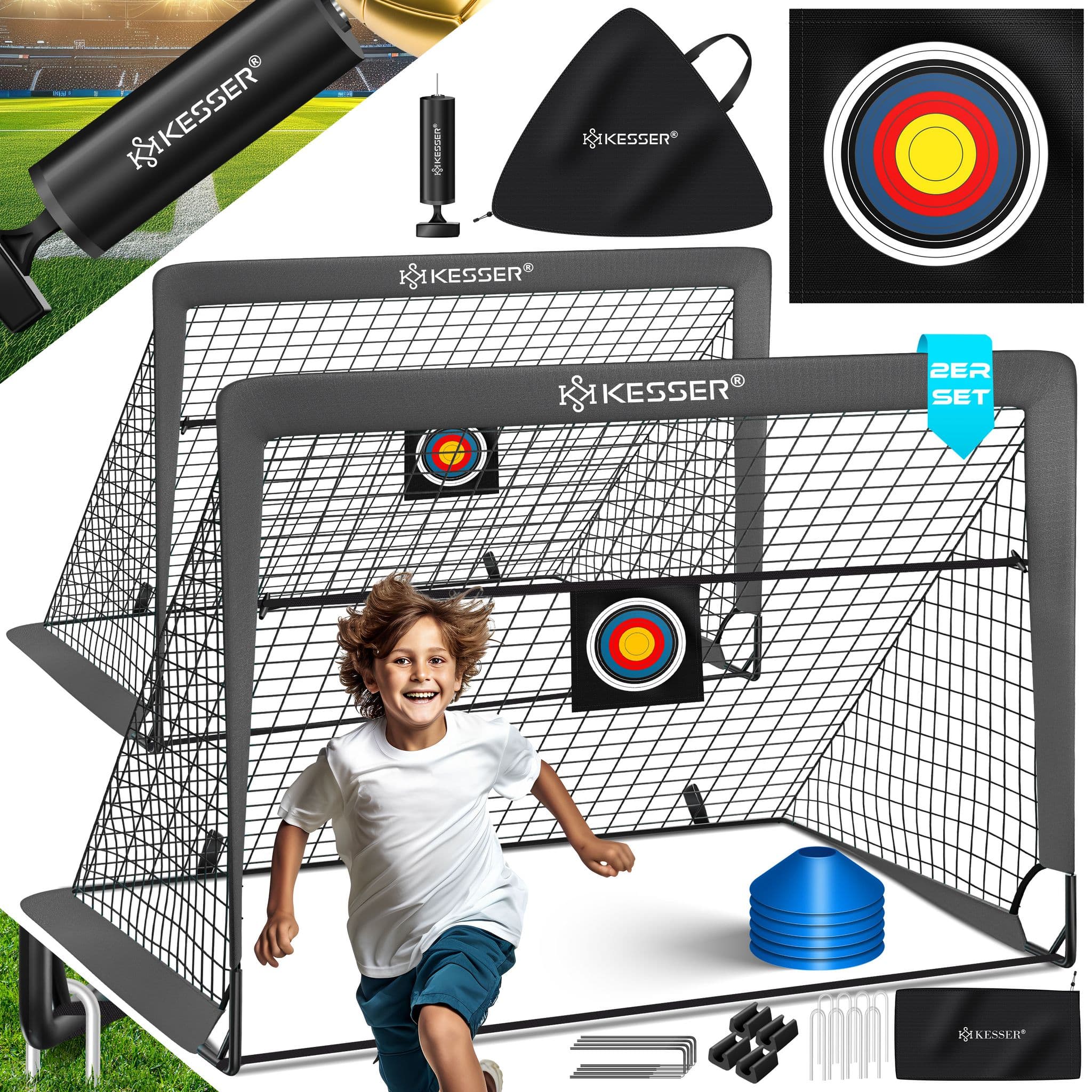 Kesser® Fußballtor Kinder Pop-up 2er Set  Fußball-tore Faltbar Mit Glasfaserstangen & Hochwertigen Tornetzen Für Indoor, Outdoor & Garten 