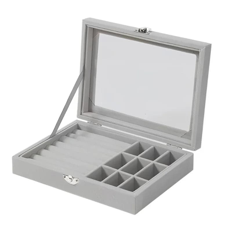Northix - Herzberg Hg 05361 Samt Schmuckorganizer Mit Glasdeckel 9 Facher 7 Ringfacher 88540