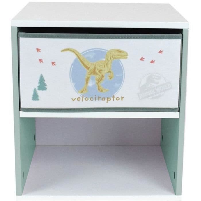 Chevet Avec Tiroir Dinosaures - Jurassic Word - Fun House - H.36 X L.33 X P.30 Cm