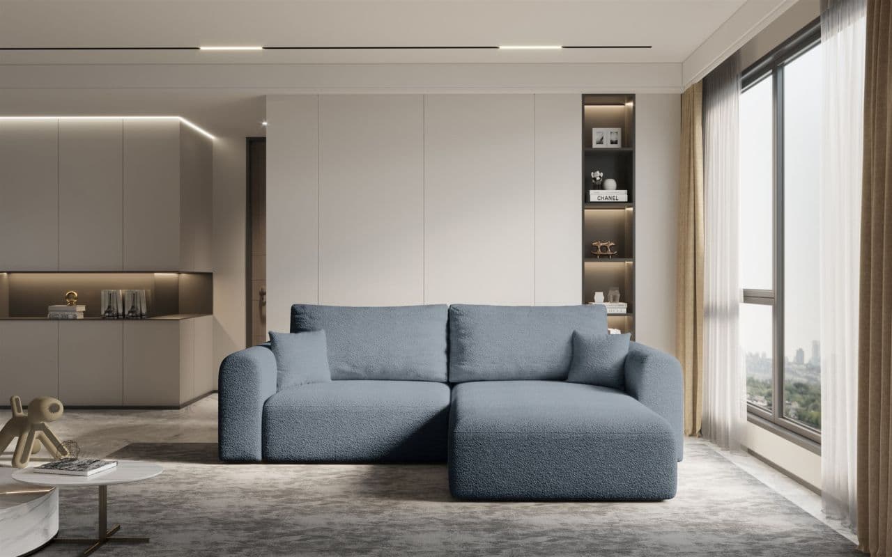 Ecksofa Sofa Flavio Mit Schlaffunktion Stoff Abriamo Graublau Ottomane Rechts