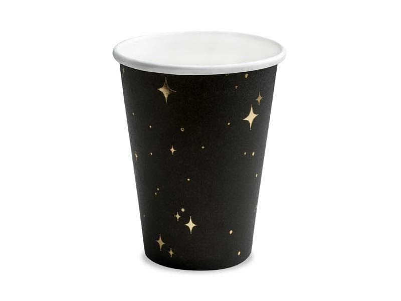 Schwarze Tassen Mit Goldmuster, 260 Ml, 6 Stück.