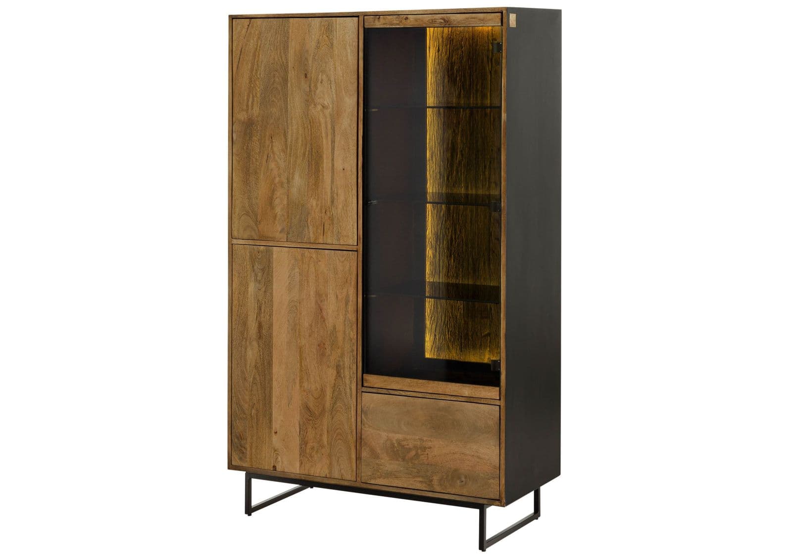 Massivmoebel24 - Vitrine Mango / Altholz 110x47x182 Schwarz / Natur Lackiert Davis 31