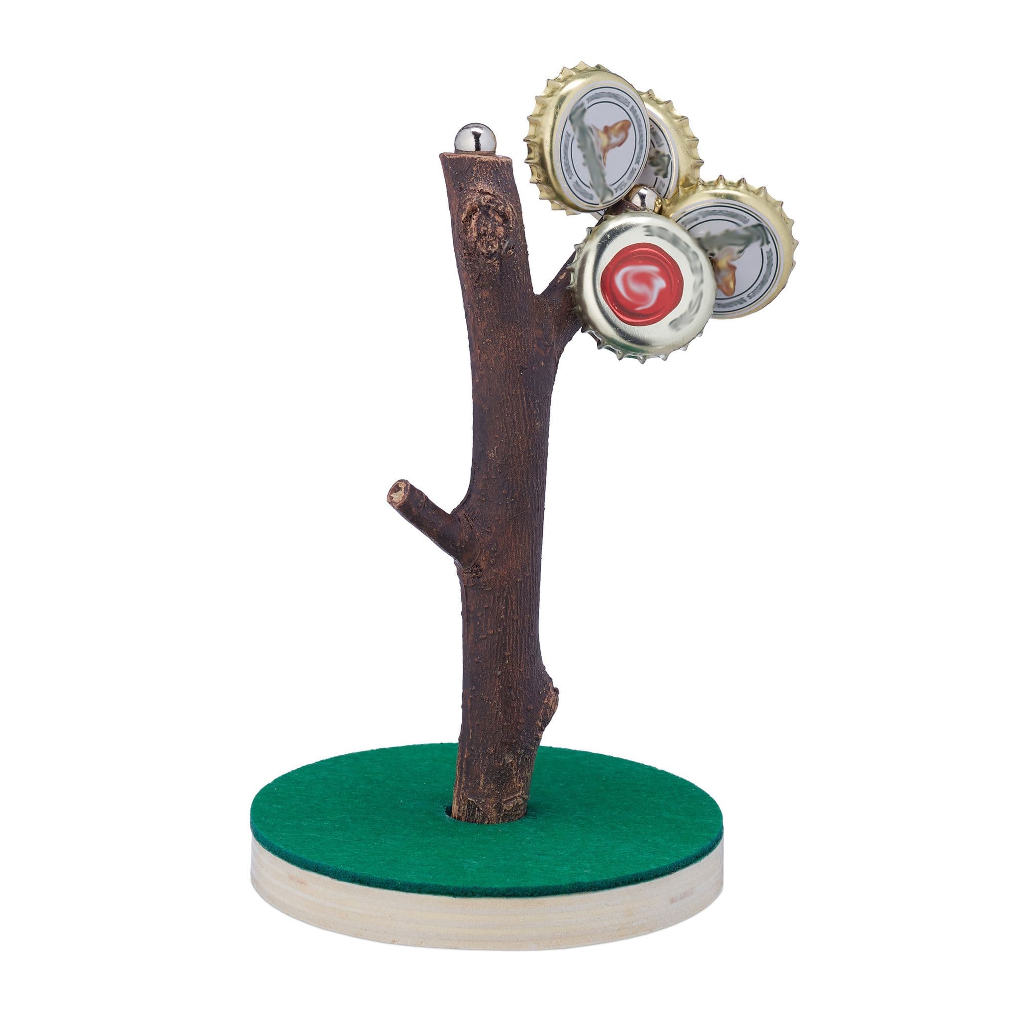Relaxdays Kronkorkenbaum, Trinkspiel & Kronkorkenhalter, Hxd 14 X 9 Cm, Männer Geschenk, 2 Magnete, Bierdeckelbaum, Bunt