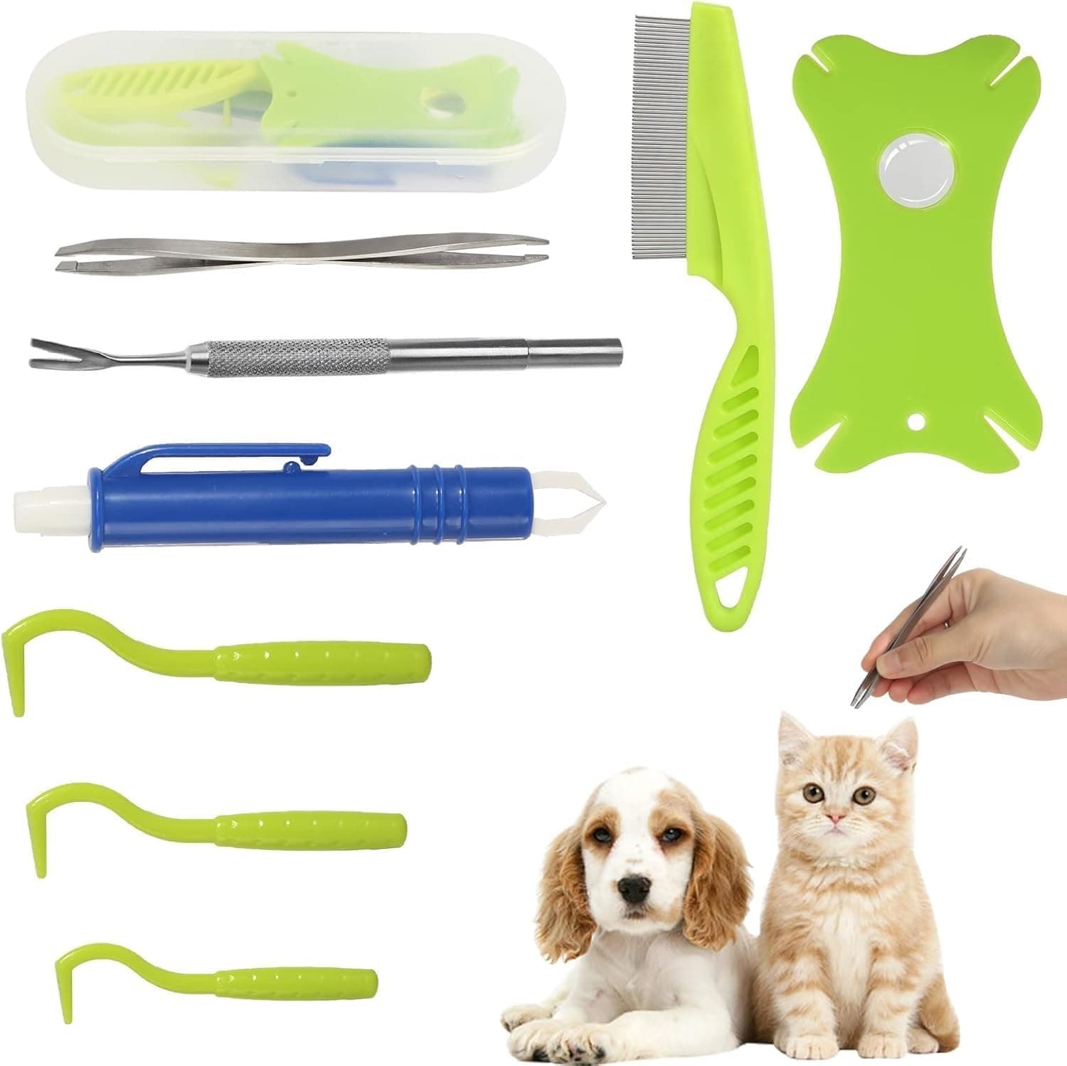 Tigrezy - Zeckenentfernungswerkzeug 8 In 1 Mit Aufbewahrungsbox, Zeckenpinzette, Flohkamm, Lupe, Zeckenentfernungswerkzeug Für Hunde, Katzen Und