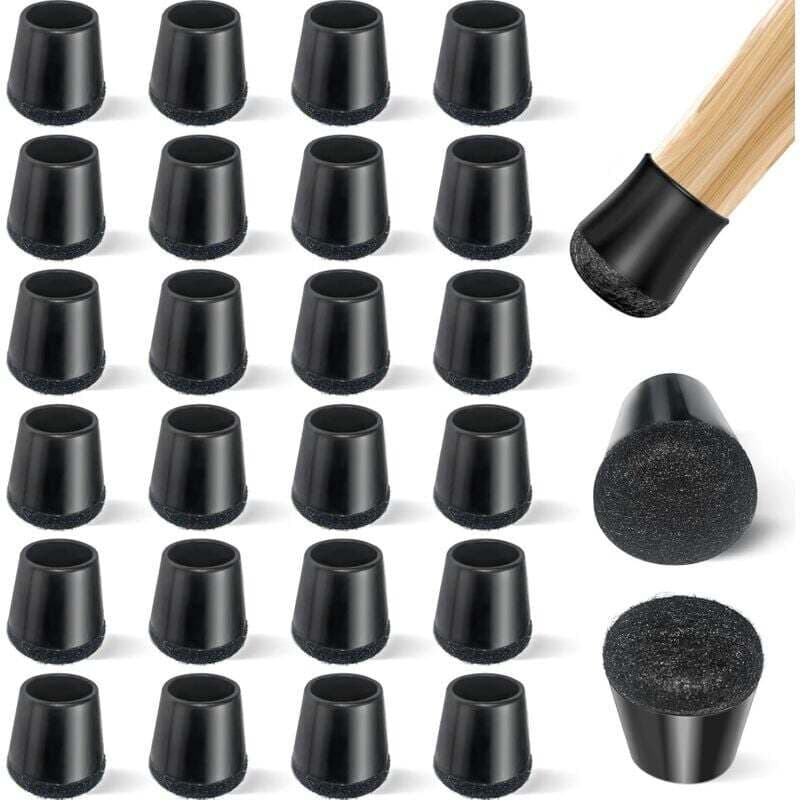 Set Mit 24 Silikon-stuhlbeinschonern Mit Filzpolsterung, Stuhlbeinkappen, Verhindert Kratzer Auf Dem Boden, Geräuscharm, Rund, Xs, Schwarz