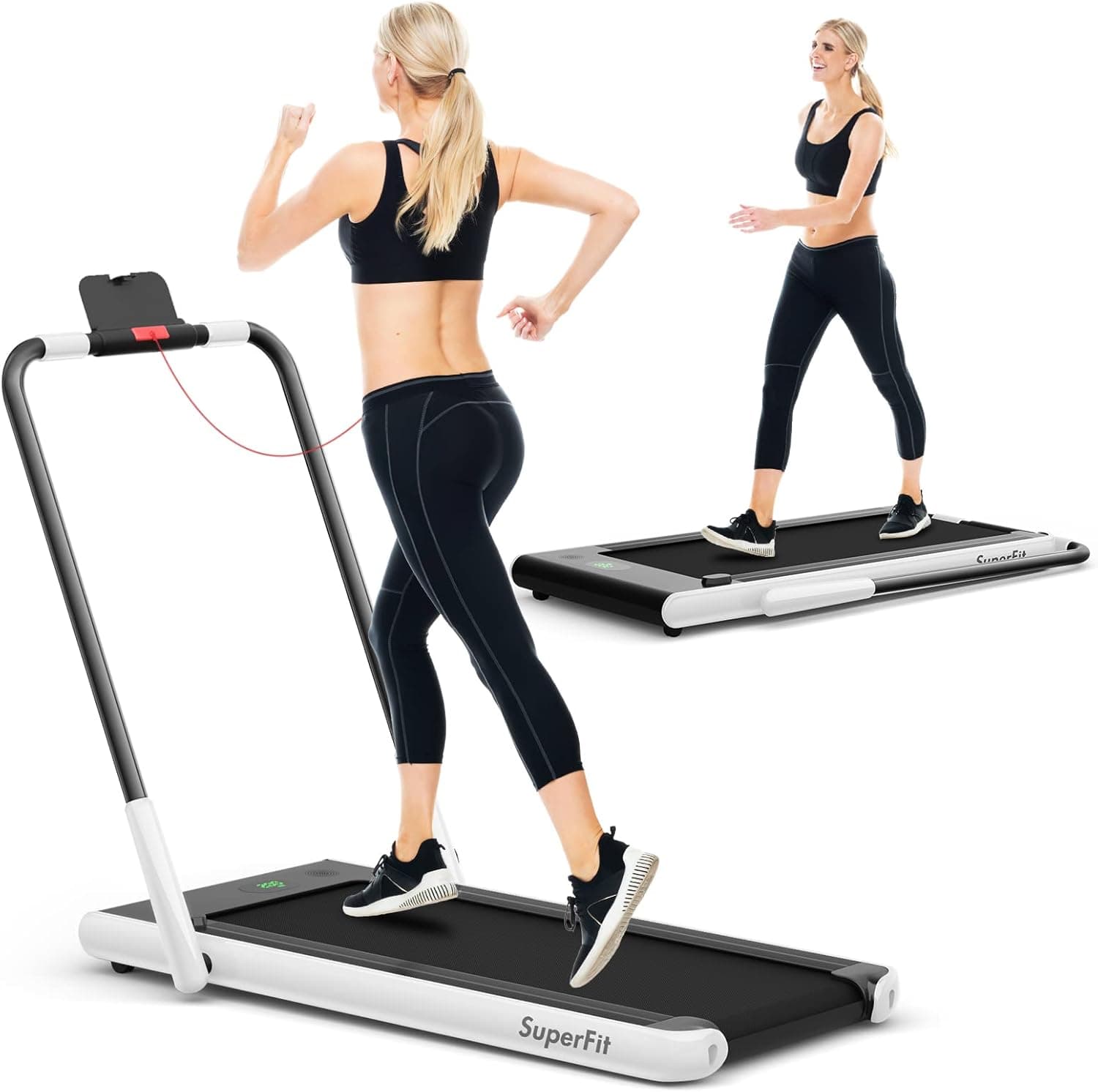 2 In 1 Laufband Mit App & Fernbedienung Bluetooth 1-12 Km/h Led Display Handyhalterung Klappbar Bis 120 Kg Belastbar Weiss - Costway