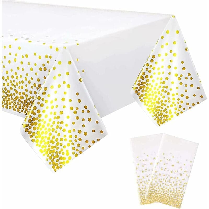 2er-pack Einweg-tischdecken, Weiß Und Gold Gepunktete Rechteckige Party-tischdecken Für Hochzeiten, Weihnachten, Geburtstagsfeiern, Picknicks (137 X