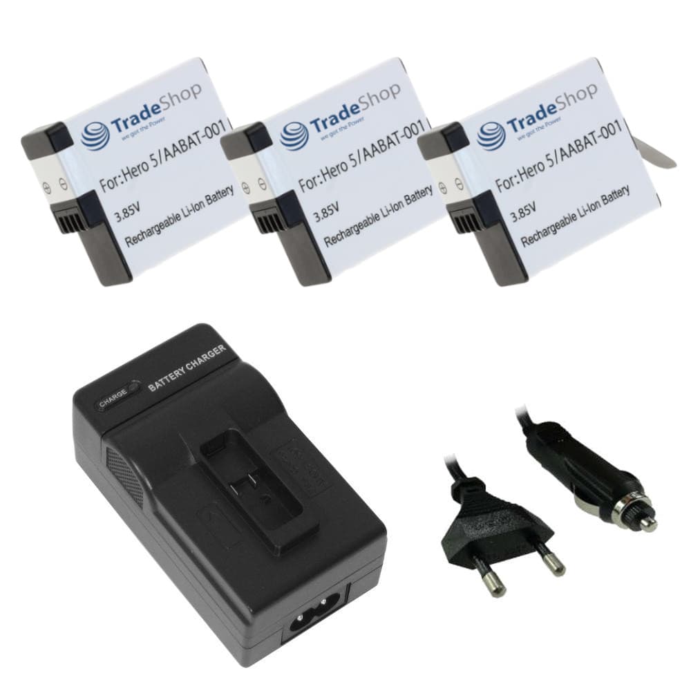 Angebot Im Set: 3x Akku 3,85v + Usb Ladegerät (micro-usb/typ C) Für Gopro 025416 421850 Ahdbt-701 Ahdbt-801 Gop004 Iec 62133 Is 16046 R-41047830