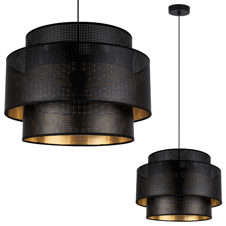 Asti Trio Hängelampe, Schwarz Und Gold, 40 Cm, Netzgewebe