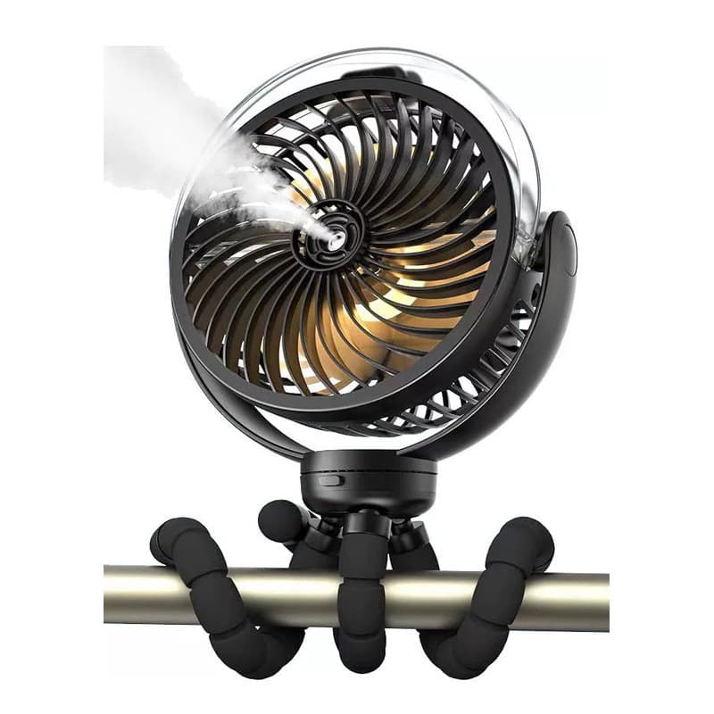 Jalleria - Tragbarer Kinderwagenventilator, Wiederaufladbarer Wassersprühventilator, 270°-drehung, Flexibles Clip-stativ, Kühlventilator Für