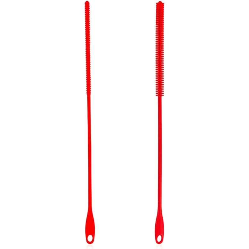 Odipie - Niemals Verwendet] Packung Mit Roten Silikon-strohbürsten, Extra Lang, Wiederverwendbar, Reinigungswerkzeug, 8 Mm + 6 Mm