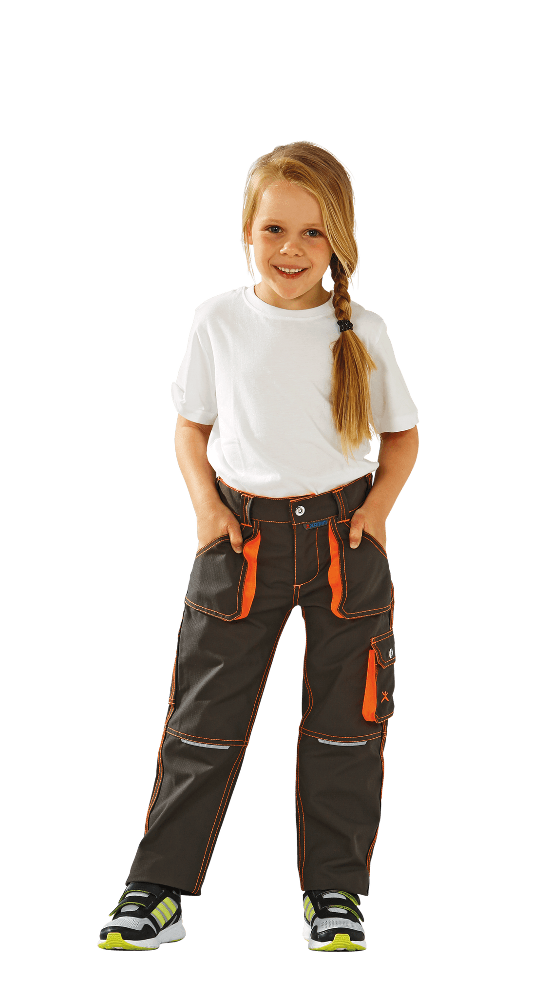 Planam Junior Bundhose Oliv/orange 86/92