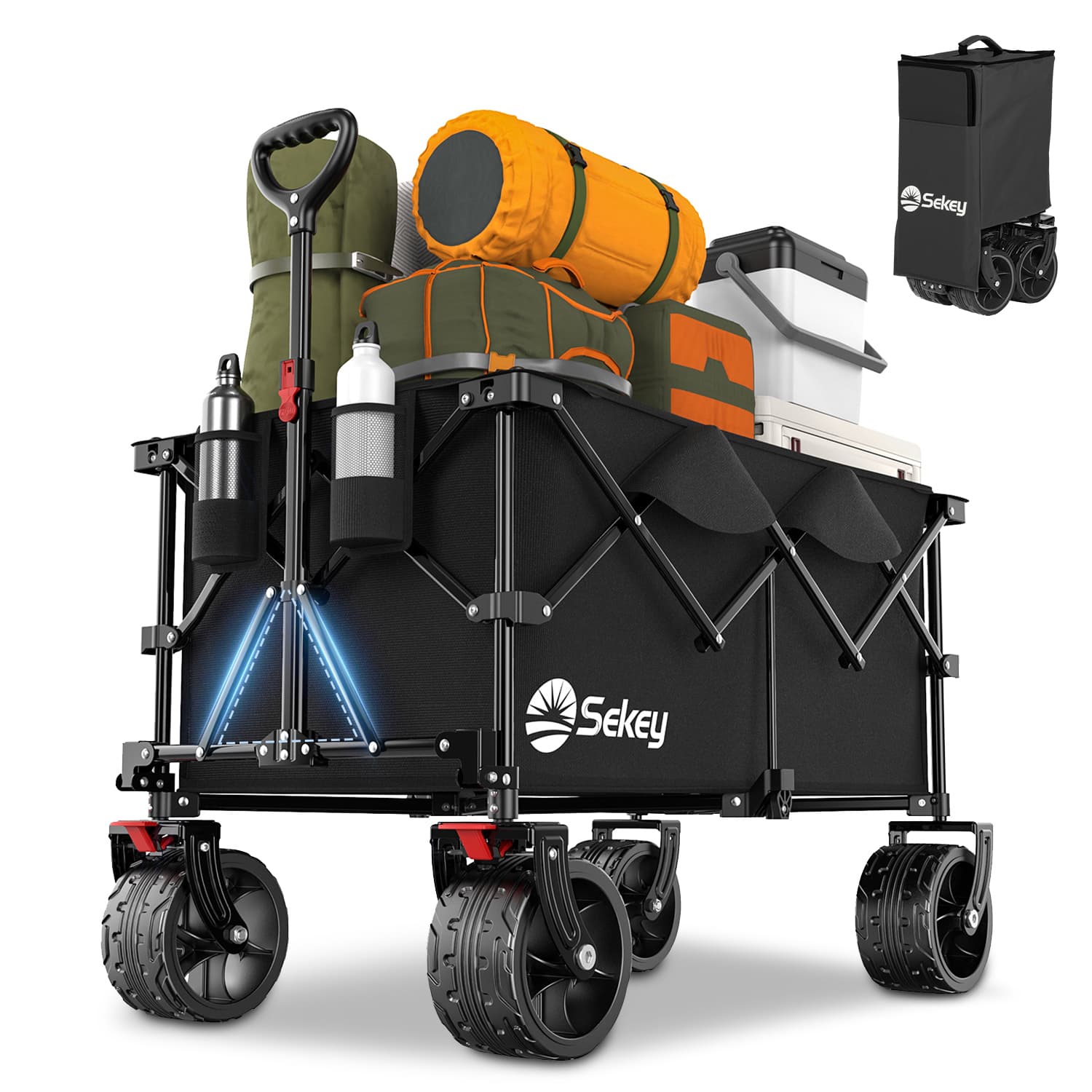 200l 200kg Bollerwagen Faltbarer Bollerwagen Handwagen Mit 17x10 Cm Breite Reifen, Schwarz - Sekey