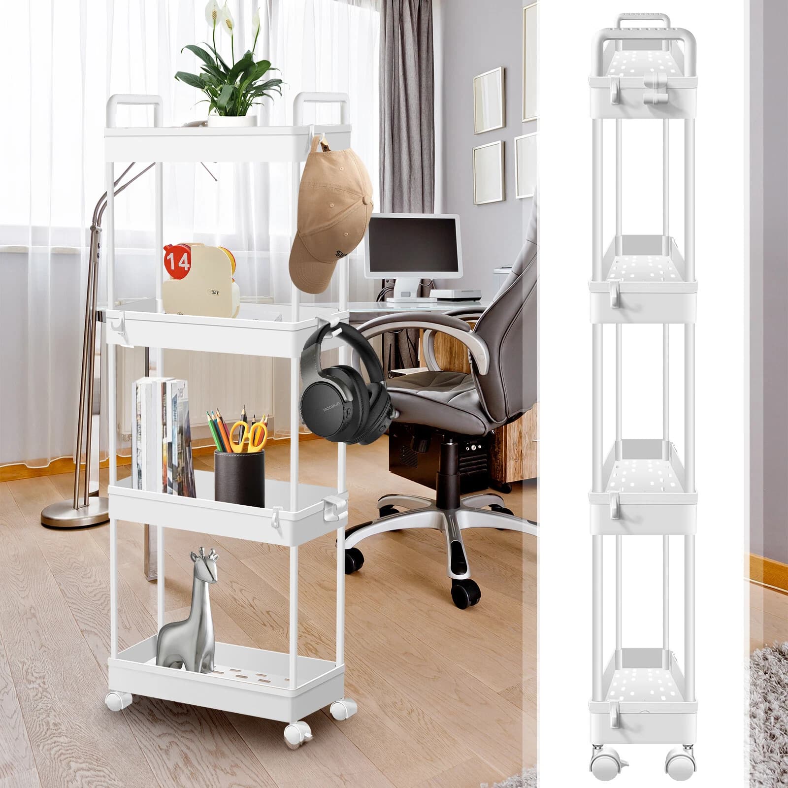 Standregal Lagerregal Metall Regal Mit Haken 4 Etagen Bücherregal Küchenregal