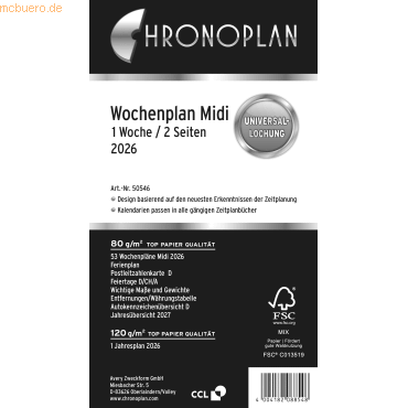 Chronoplan Wochenplan Midi in Spalten 1 Woche/ 2 Seiten 2026