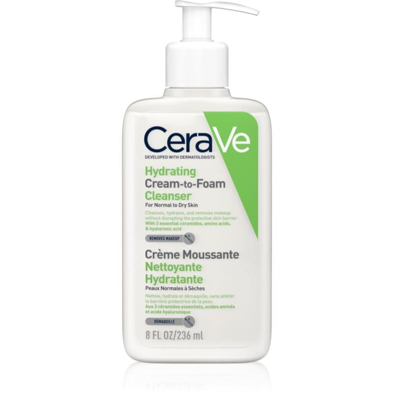 CeraVe Cleansers Hydrating Cream-to-Foam Cleanser schäumende Reinigungscreme für normale und trockene Haut 236 ml