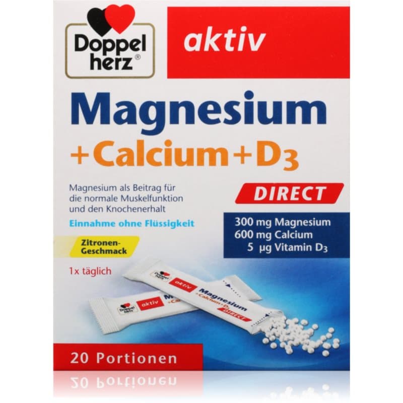 Doppelherz Aktiv Magnesium + Calcium + D3 Säckchen für die normale Funktion des Immunsystems, gesunde Knochen und Muskelaktivität 76 g