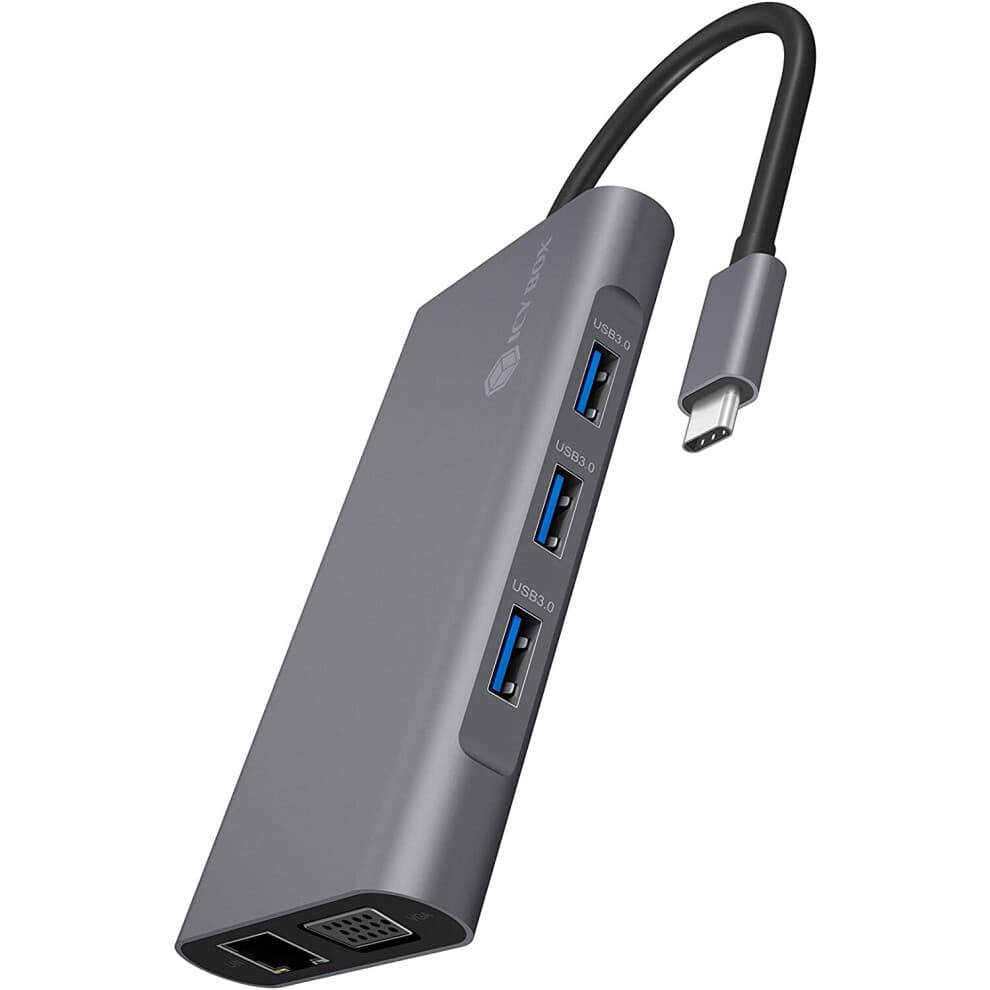 ICY BOX USB-C Dock mit HDMI-Hub, USB 3.0, Power Delivery, LAN, Kartenleser, Audio, VGA für MacBook und Computer