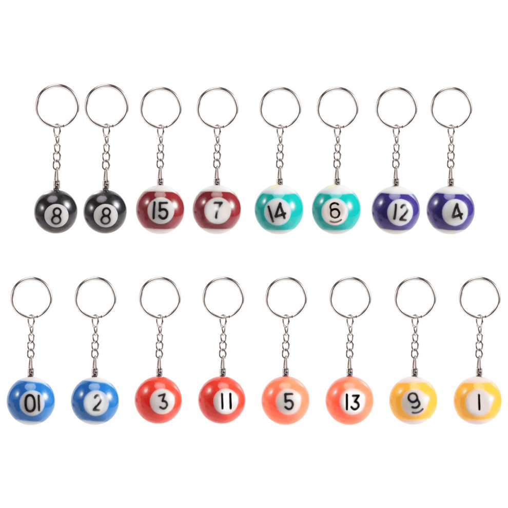 Buntes Billardkugel-Schl?sselanh?nger-Set 16-tlg., Schl?sselanh?nger-B?lle Eightball Billar Billardketten Zubeh?r