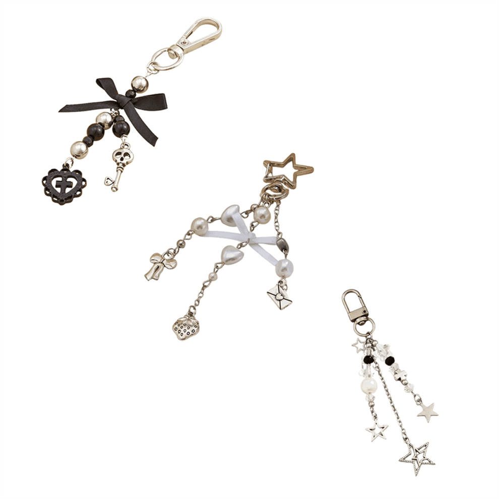 Süßer und Cooler Schlüsselanhänger mit Schleife, Herzförmiger Schmuck, Schwarzer
