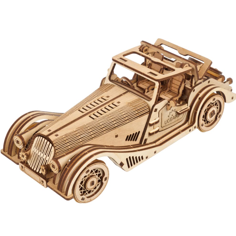 UGEARS Sports Car Rapid Mouse - 3D Car Model Puzzle with Powerful Dual Engine System - 3D Wooden Puzzles for Adults - Challenging Roadster Model Car K