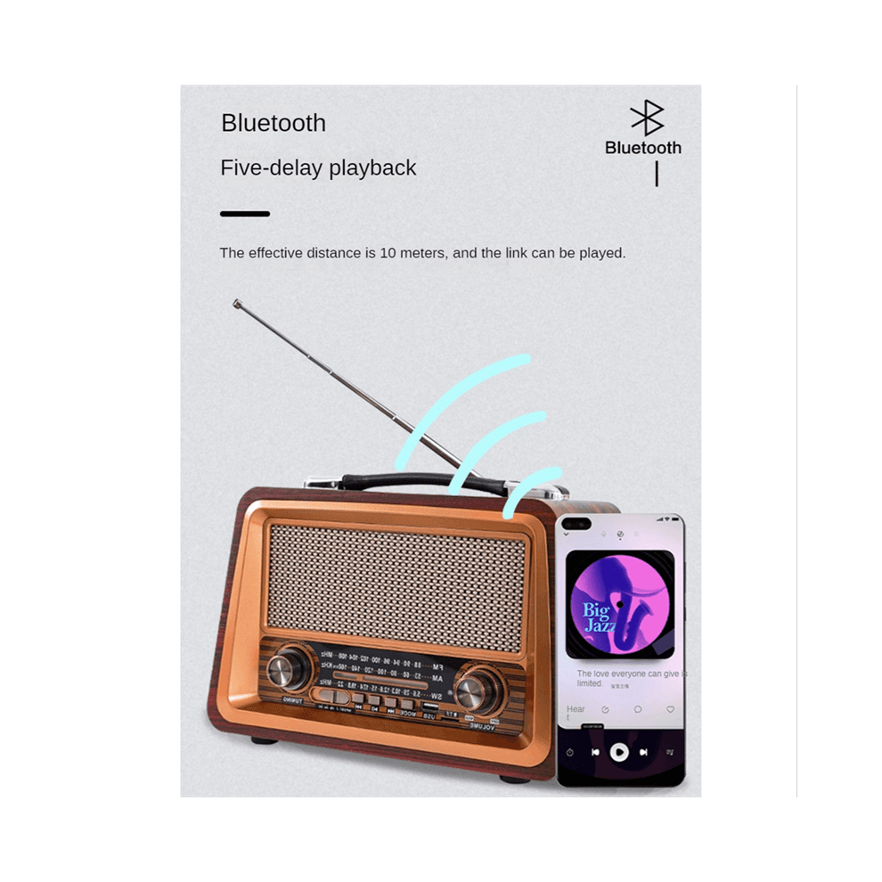 Tragbares Retro-Radio aus Holz, kabellos, Bluetooth-Lautsprecher, HiFi-Stereo, AM/FM-Player, USB, TF, AUX, MP3, Gelb