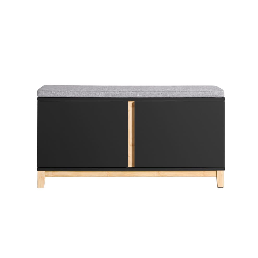 SoBuy Schuhbank mit 2 Türen Schwarz 90x34x46 cm