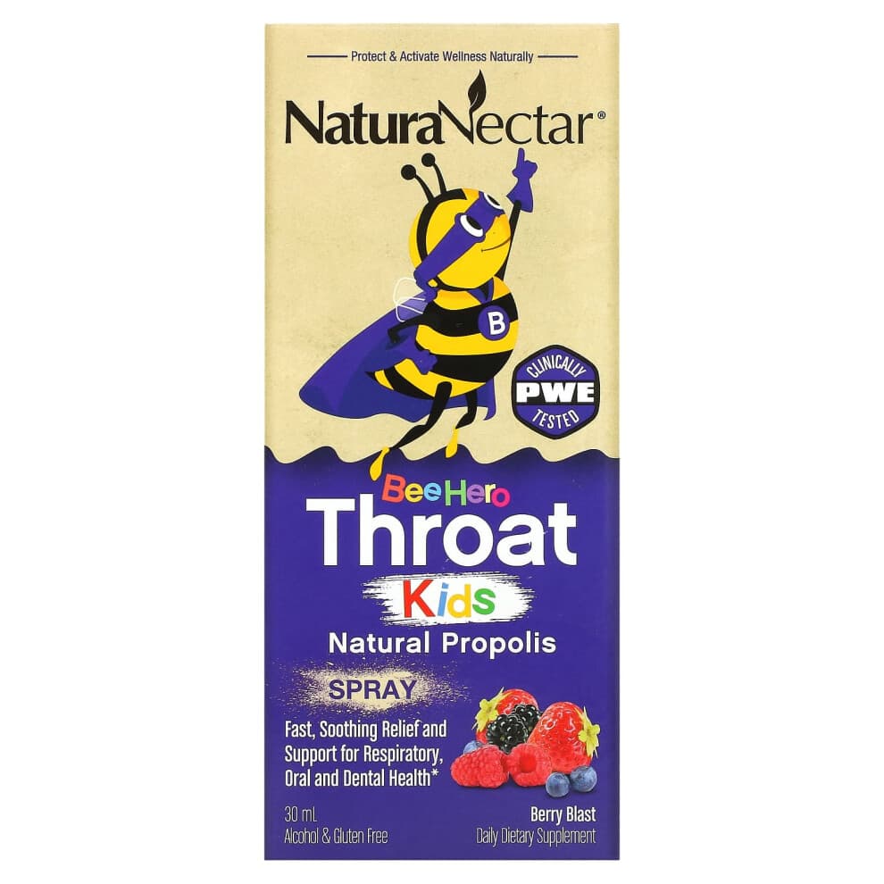 NaturaNectar, Bee Hero Throat Kids, Natürliches Propolis Spray, Berry Blast, 30 ml