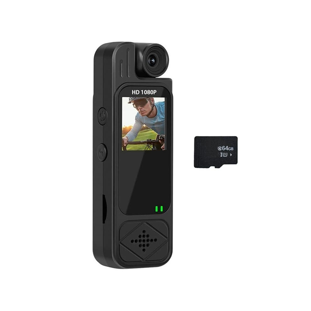 1080P HD Sportkamera mit 64GB TF-Karte, Drehbarer Infrarot-Nachtsicht-Digitalvideorecorder, Körperkamera