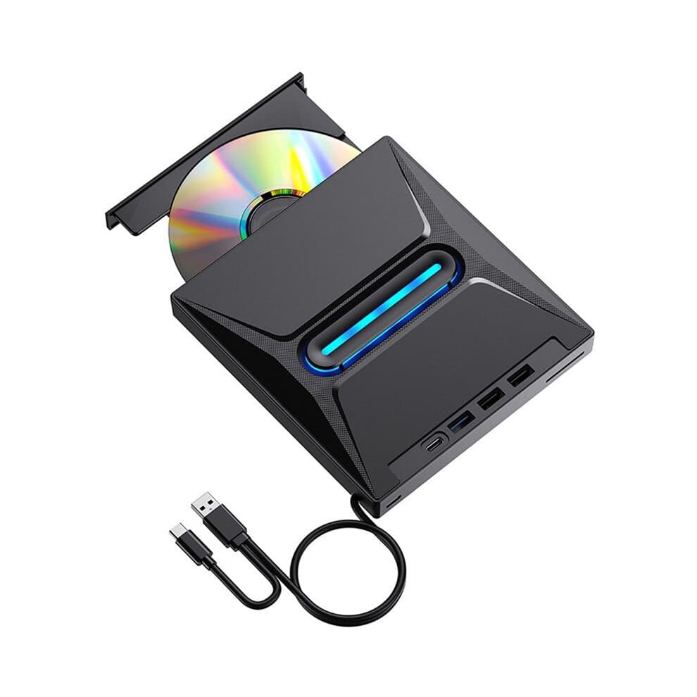 Externes USB 3.0-CD-DVD-Laufwerk, Tragbares Hochgeschwindigkeits-CD/DVD +/-RW-Laufwerk mit -Kartenleser, CD-ROM-Brenner und USB-C-Anschluss