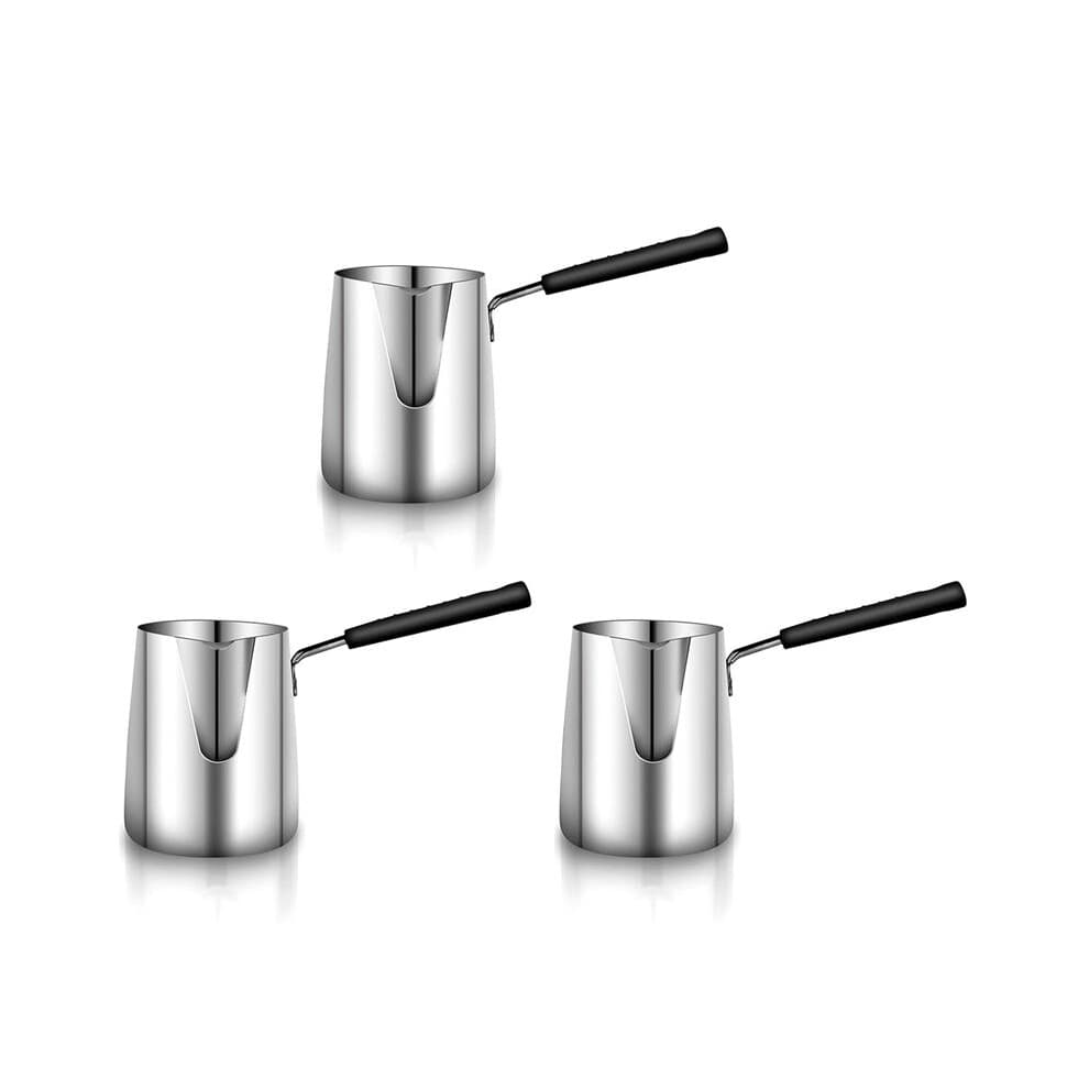 3X Edelstahl Butter- und Kaffee WäRmer, TüRkische Kaffee Kanne,  Butter Schmelz Tiegel und Milch Kanne mit Ausguss - (600 Ml)
