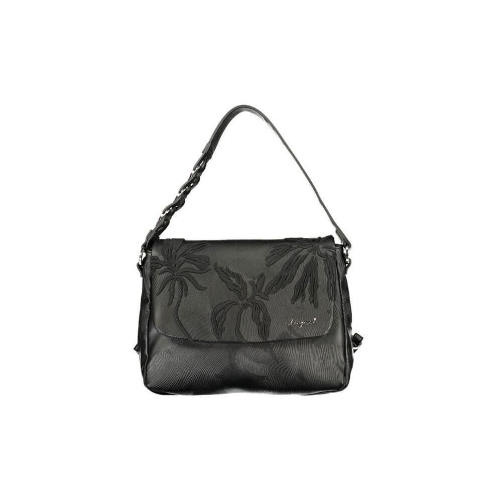 Damen Rucksack - DESIGUAL - Schwarzes Polyurethan - Polyurethan - Klappenverschluss - Blumenmuster