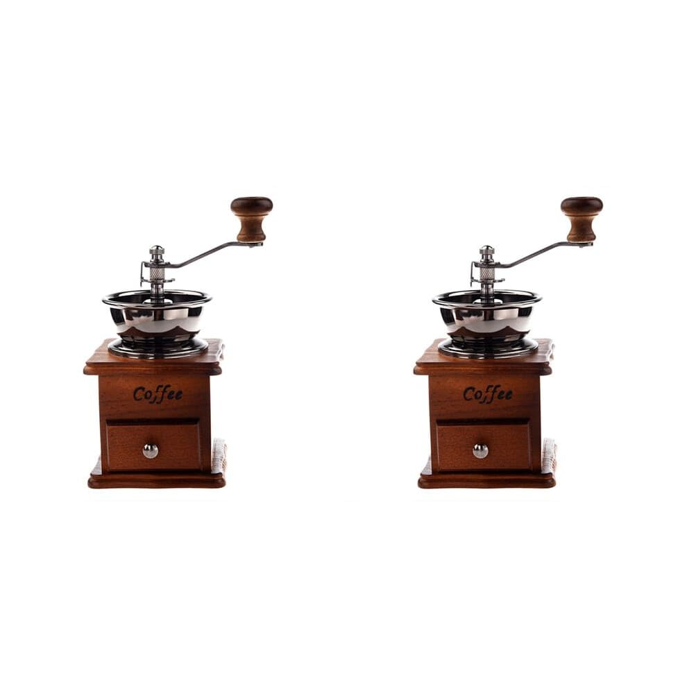 2X Manuell Kaffeemuehle Holz/Metall Handmuehle Gewuerzmuehle (Holzfarbe)