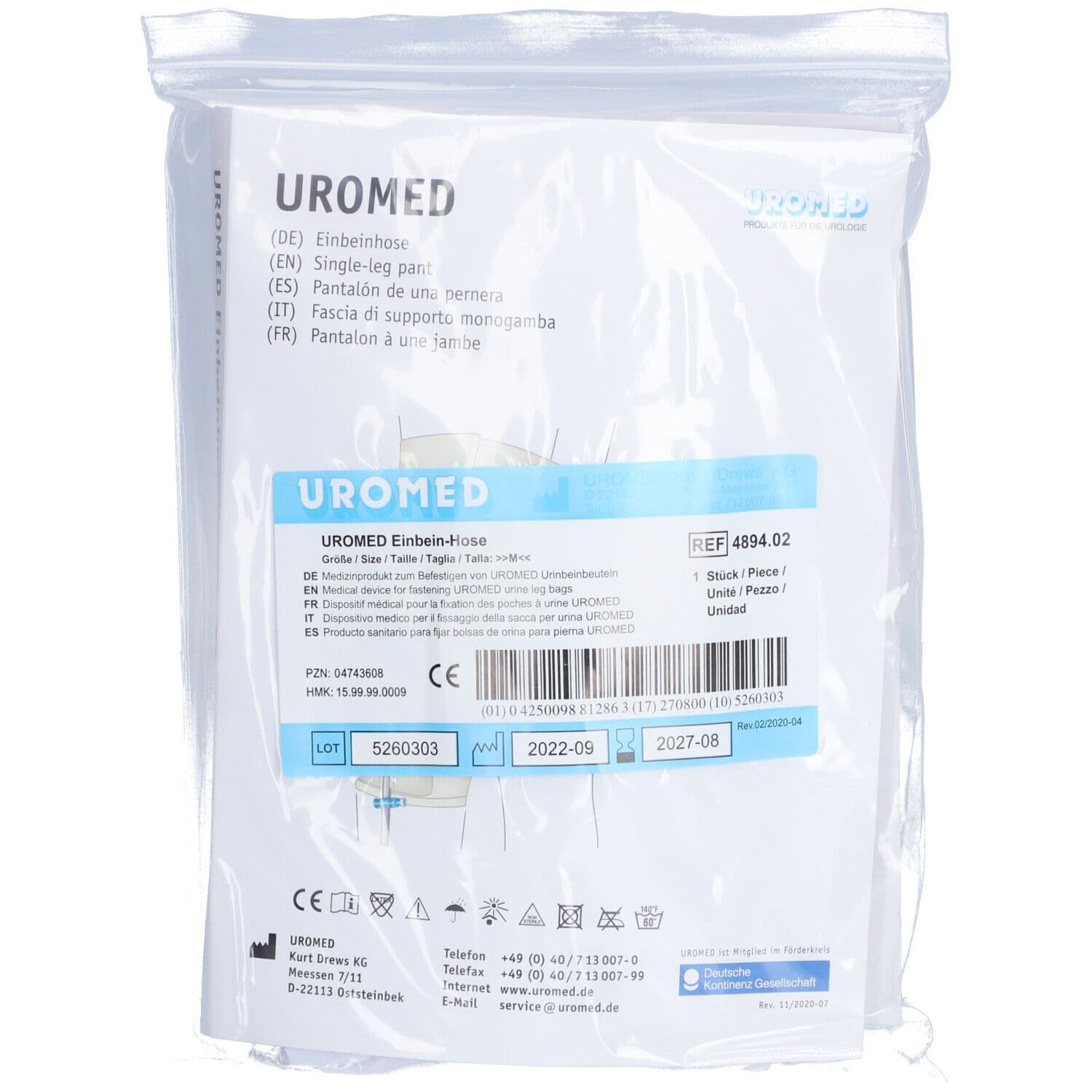 Uromed Einbeinhose Gr.2 f.Urinbeutel 4894 1 St Fixierhosen