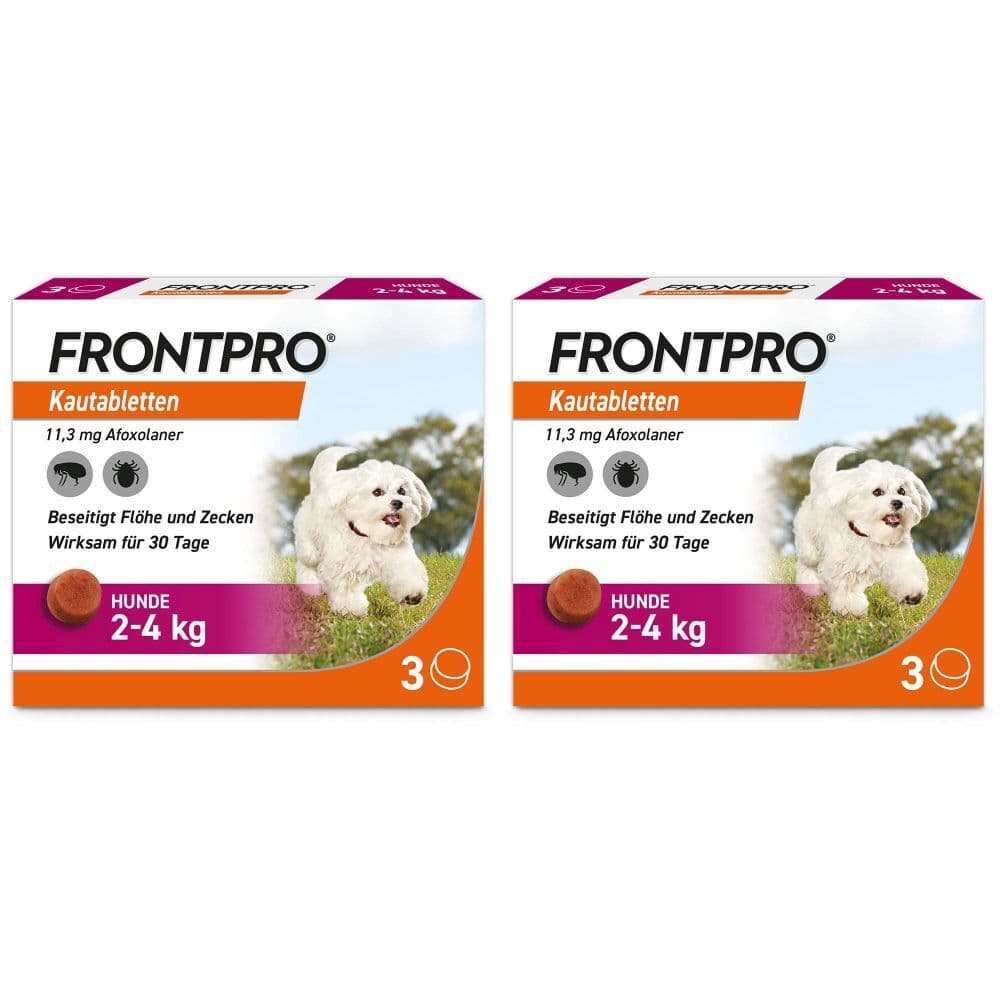 Frontpro Kautablette gegen Zecken und Flöhe für Hunde (2-4kg) Doppelpack 2x3 St Kautabletten