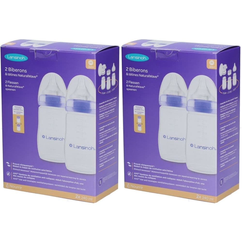 2x Lansinoh NaturalWave Babyflaschen 240ml & Sauger M 2x2 St Flaschen