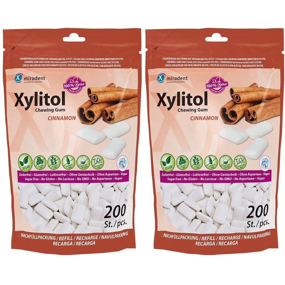 Miradent Xylitol Chewing Gum Zimt Refill 2x 2x200 St Kaugummi