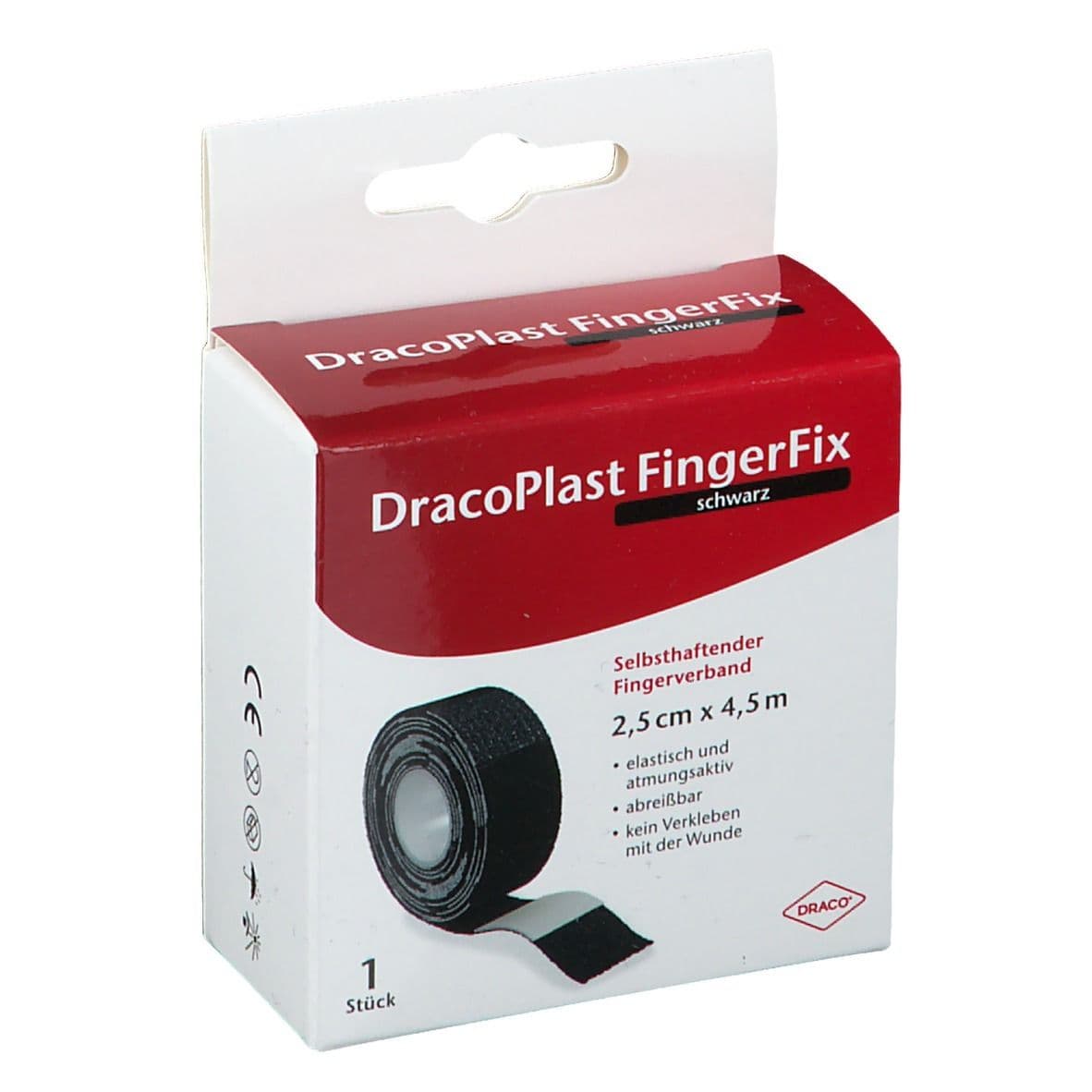 Dracoplast FingerFix 2,5 cmx4,5 m m.Wundk.schw. 1 St Pflaster