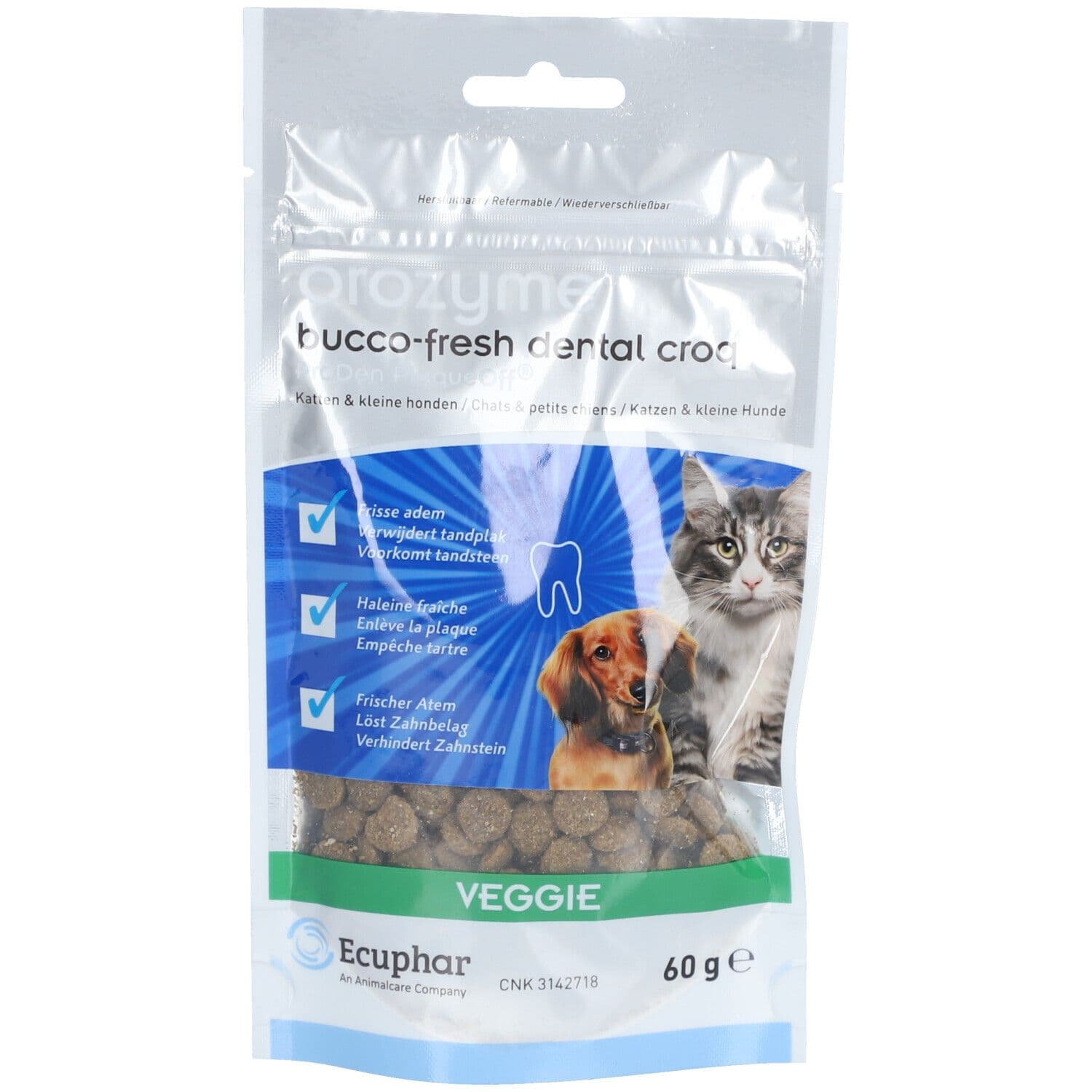 Ecuphar Orozyme Bucco-Fresh Dent.Cro.f.Hu/Ka.<10kg 1x60 g Presslinge