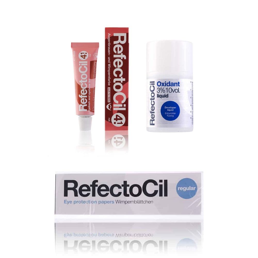 Refectocil Wimpernfarbe rot 4.1 & Oxidant flüssig 3% Wimpernblättchen Set 15 ml Creme