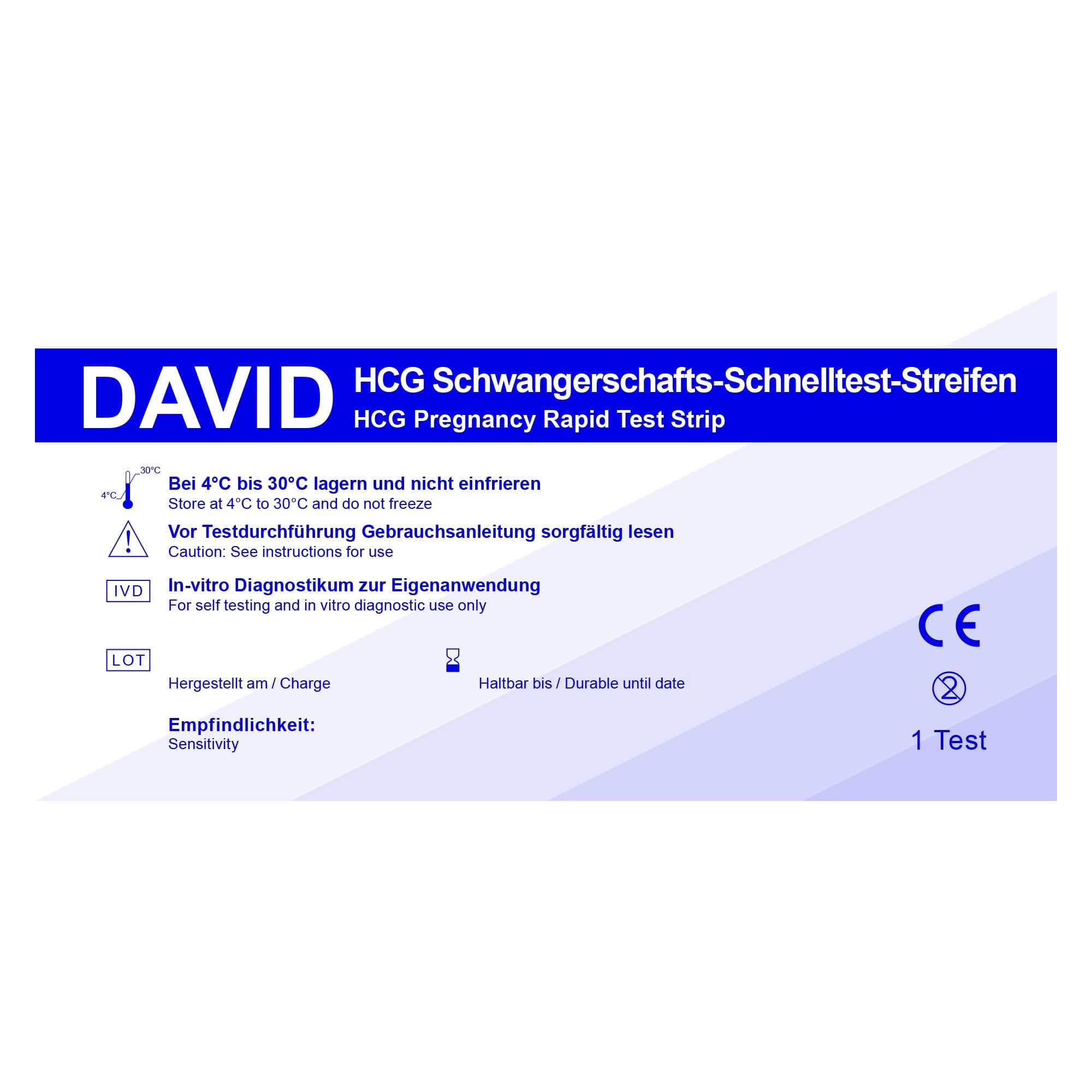 David Schwangerschaftstests Streifen HCG Schnelltest 100 St