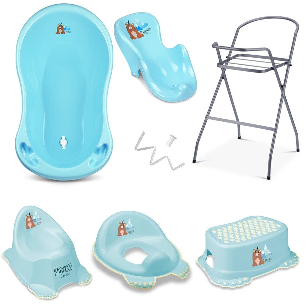 Babykajo 7 Set Baby Badewanne mit Gestell + Sitz Abfluss Töpfchen Hocker Toilettentrainer 1 St