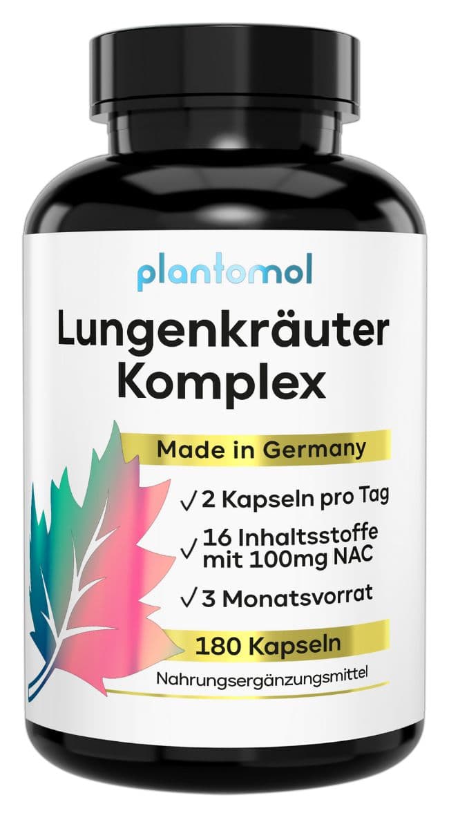 plantomol® Lungenkraut Plus Kapseln - 16-fach Komplex mit Lungwort Malvenblättern Thymian & mehr 180 St