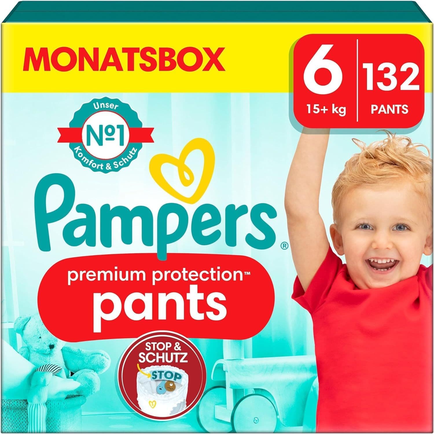 Pampers Premium Protection Pants Größe 6, 13kg-19k Windeln, 132 Stück, Monatsbox St