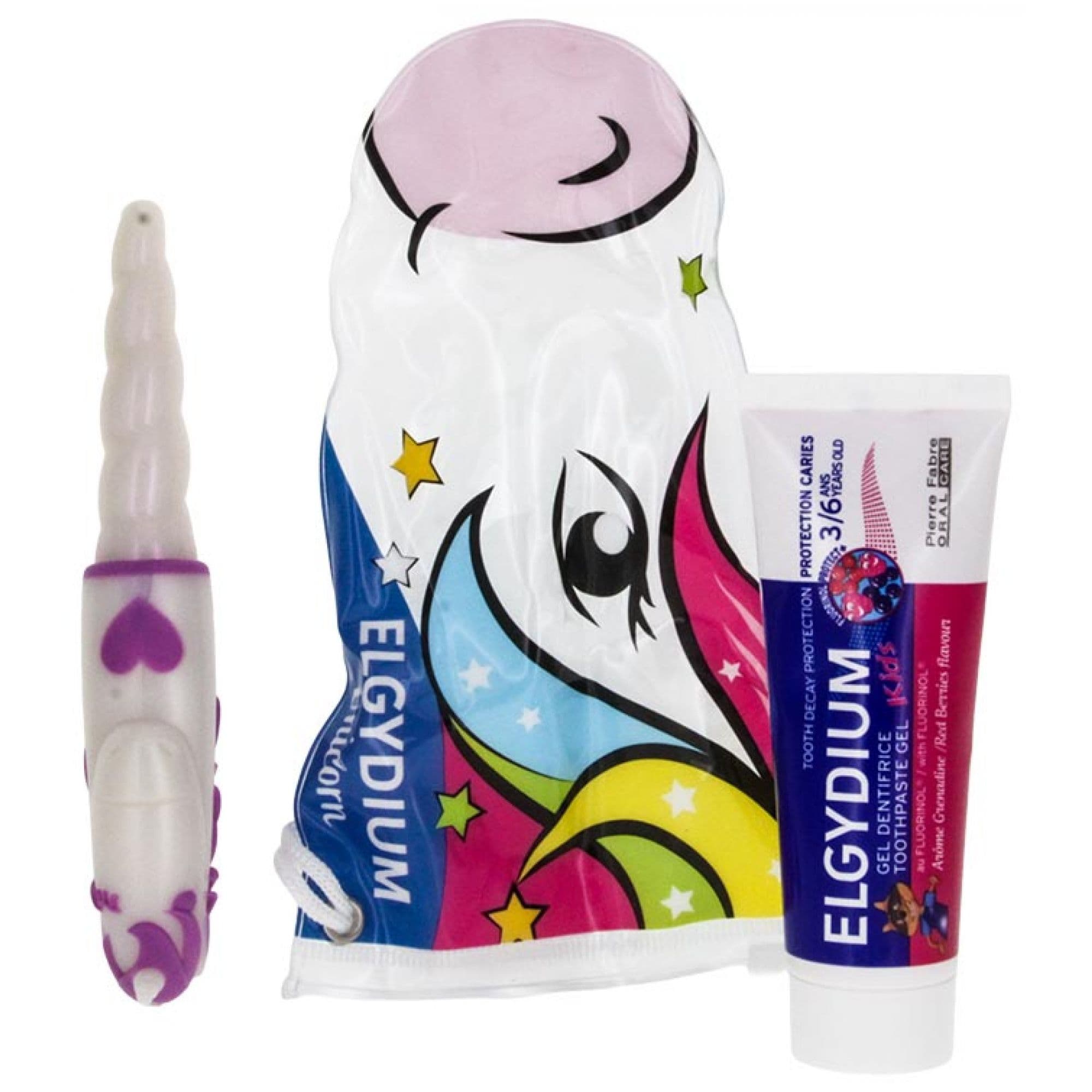 Elgydium Reiseetui Einhorn 3-6 Jahre (Farbe: Violett) 2,5x18x11,5 cm