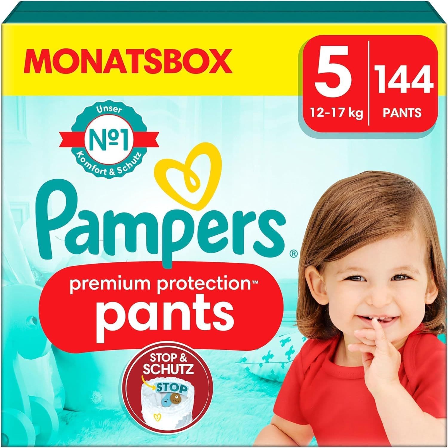 Pampers Premium Protection Pants Gr.5 Junior 12-17kg Windeln, 144 Stück, Monatsbox St