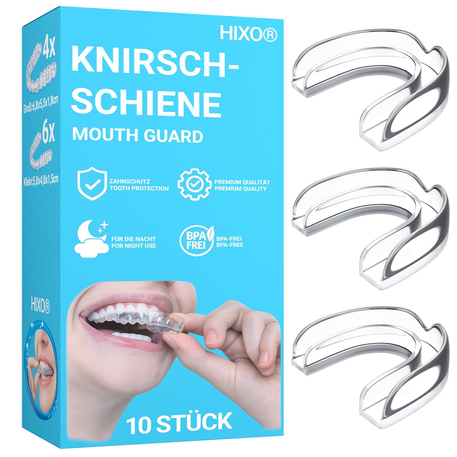 Hixo Knirscherschiene Aufbissschiene BPA-frei (Knirschschiene) 10 St